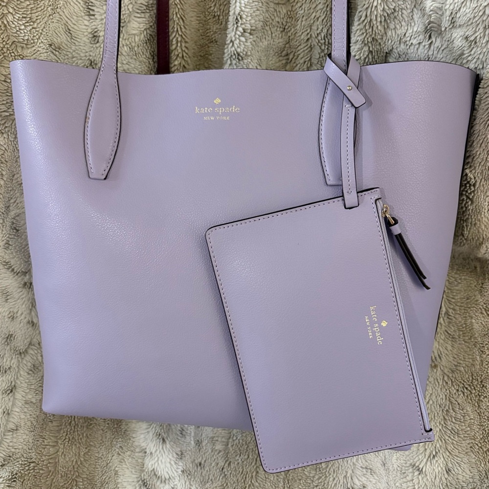 kate spade lilac leather tote with pouch - soft purple